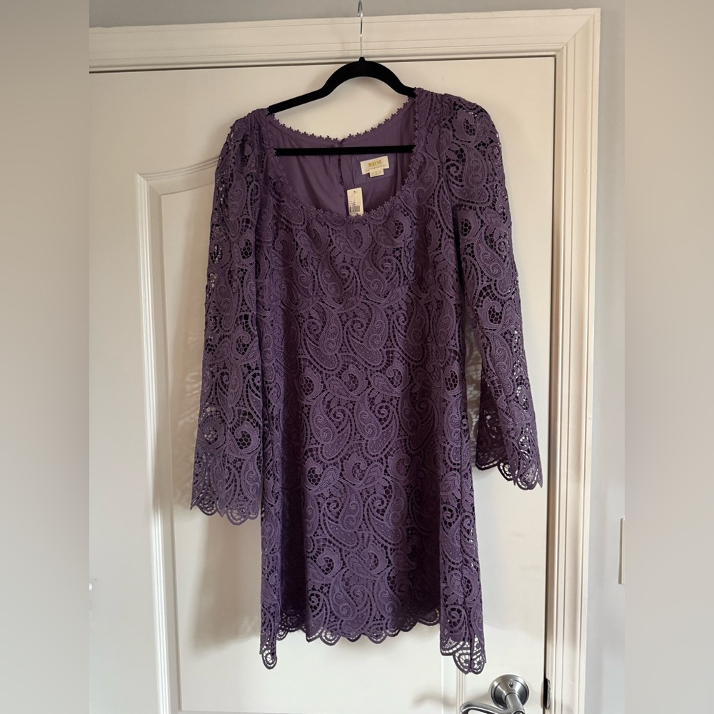 Anthropologie Purple Bell Sleeve Sheath Dress